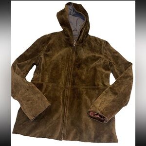 Banana Republic Vintage Leather Jacket XS Suede Brown/Green Hooded Lined Mens